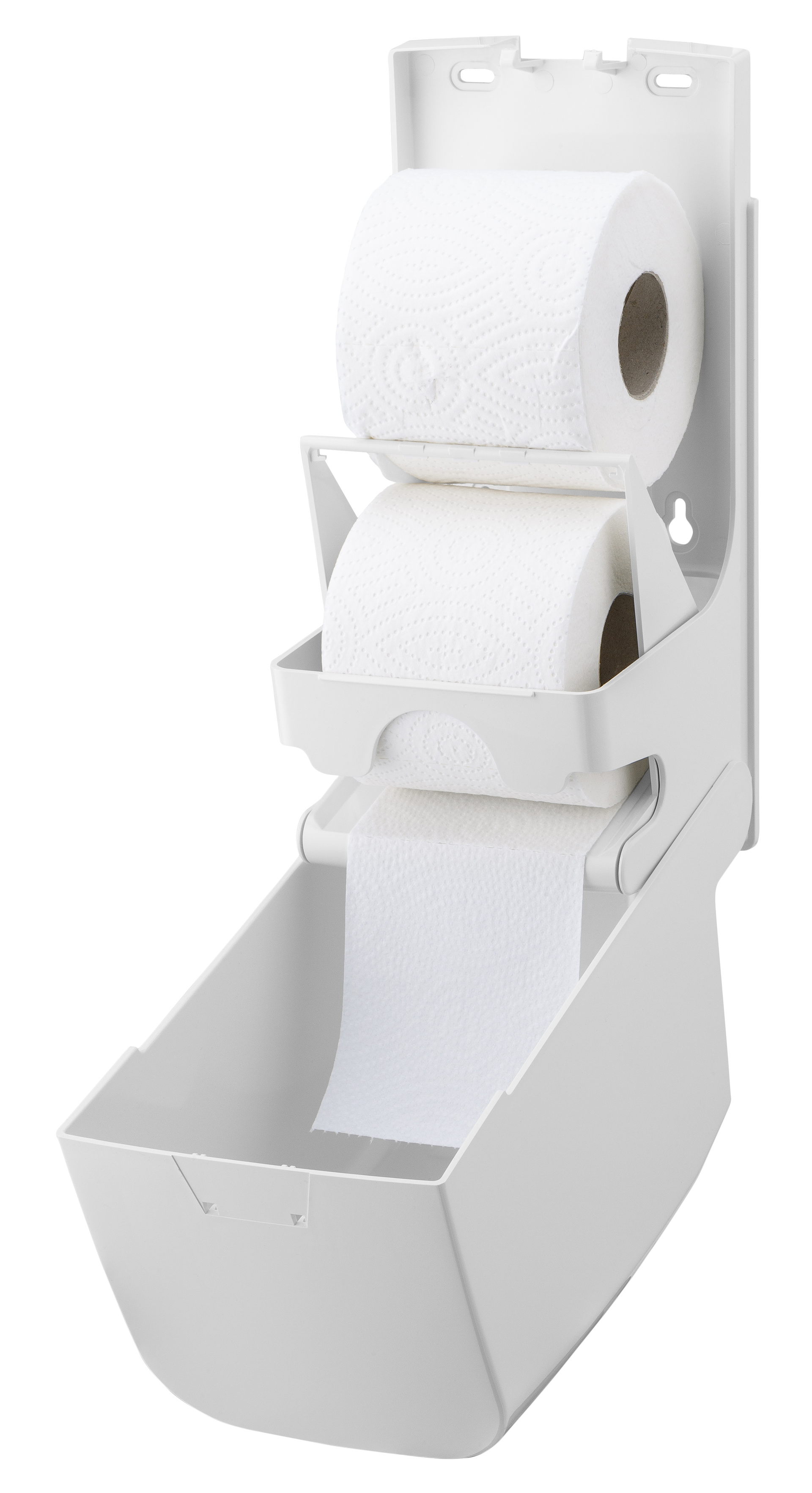 Toilettenpapierspender Doppelrolle übereinander, frei befüllbar